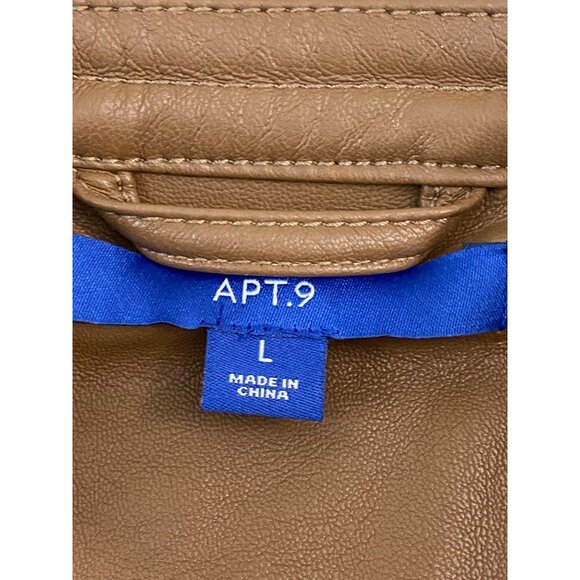 APT.9 Imitation Leather Moto Jacket, Brown Women L, Zip Pockets Biker - Picture 5 of 11